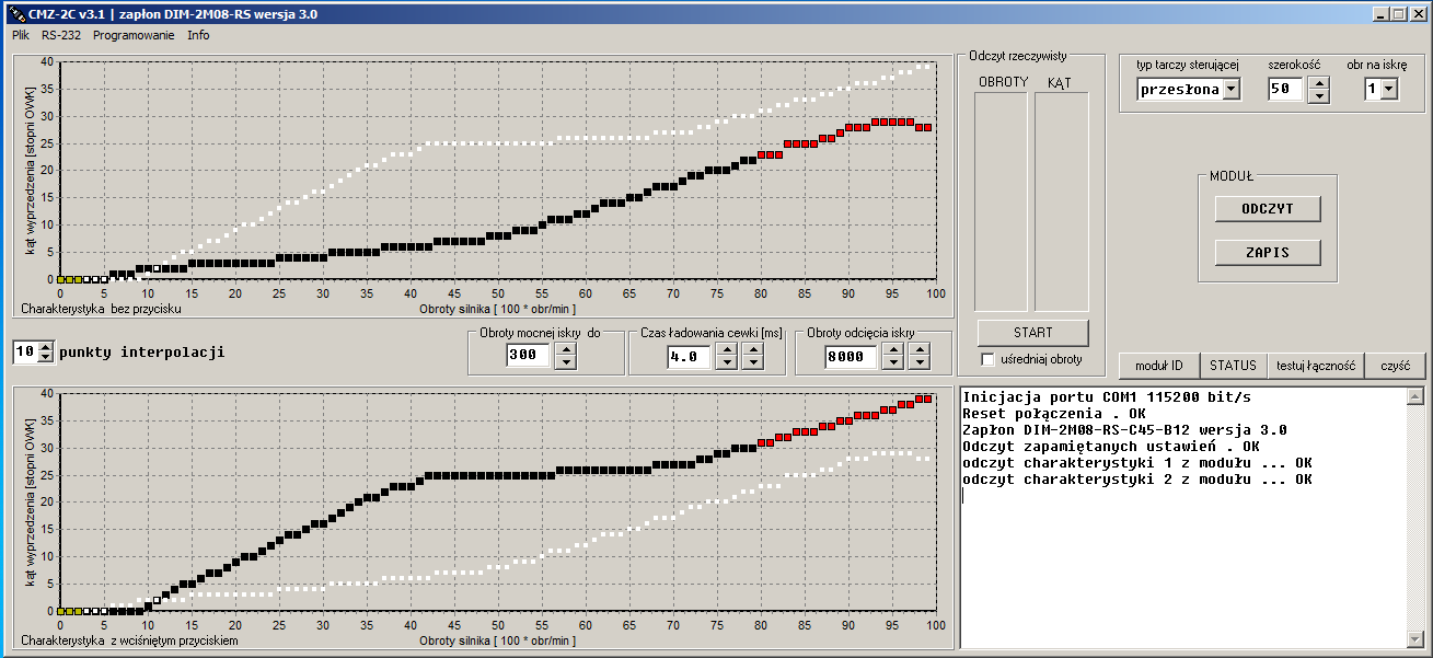 Program do wersji zapłonu z 2 charakterystykami.