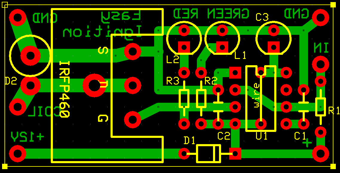 Easy Ignition - rozmieszczenie elementów na płytce PCB.